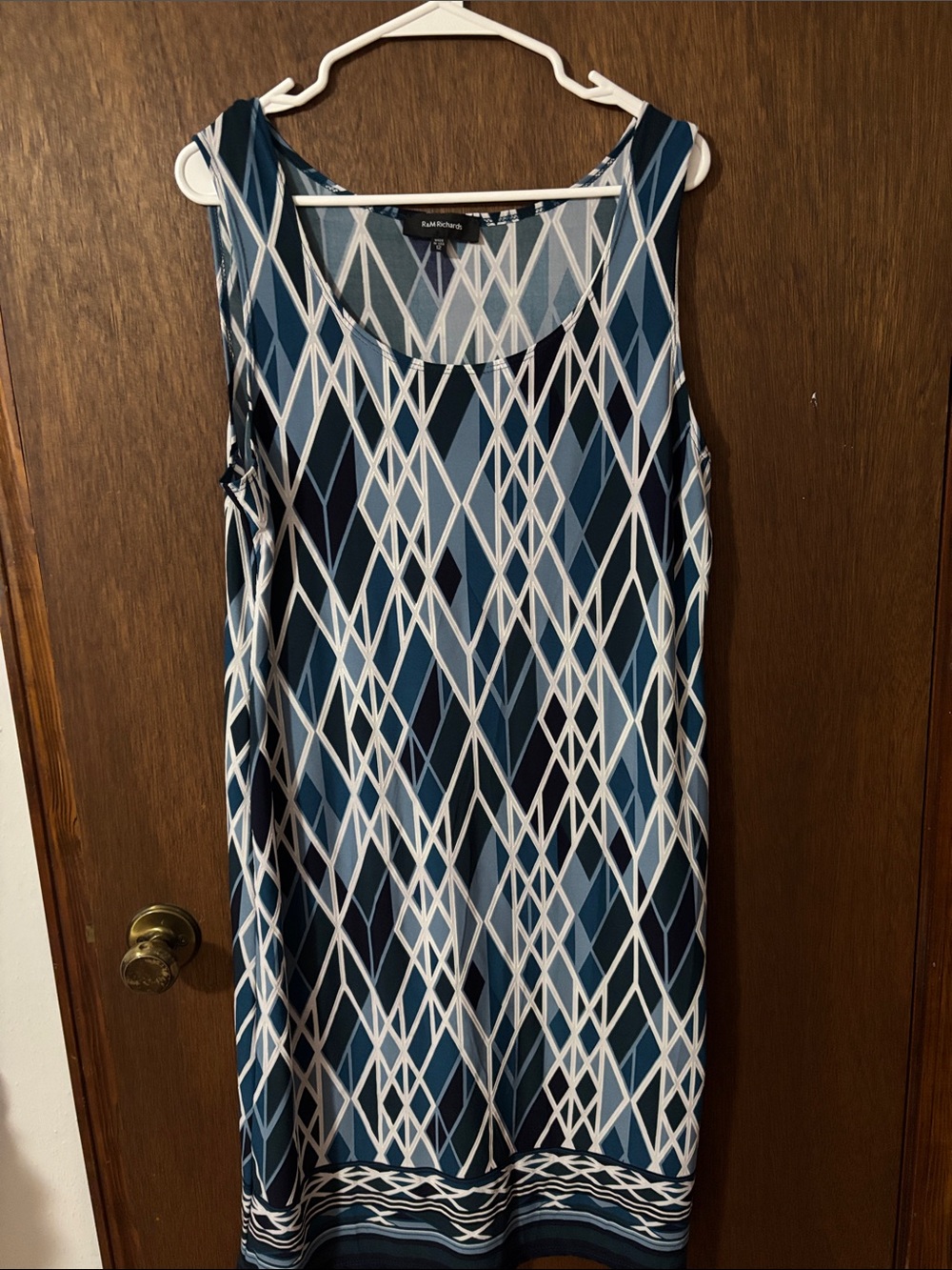 R & M Richards Navy and Light Blue Geometric Tank Top